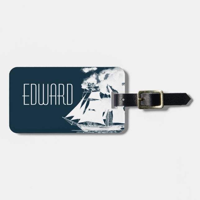 Tall Frakt & Clouds Nautical Bagagebricka (Horisontell Framsida)