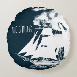 Tall Frakt & Clouds Nautical Rund Kudde