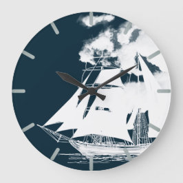 Tall Frakt & Clouds Nautical Stor Klocka