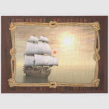 Tall Frakt Sailboa Framed Decoupage-vävnadspapper