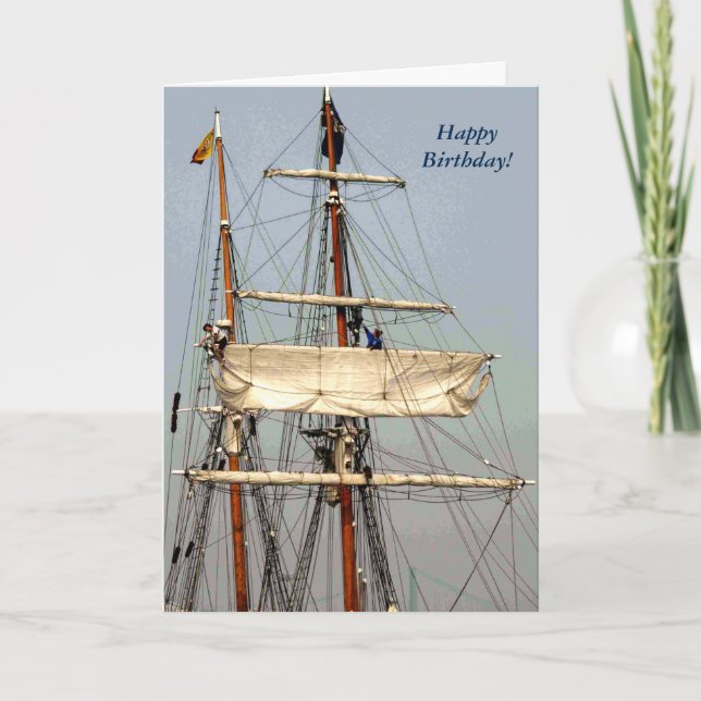 Tall Frakt Seamen Furl Sails Birthday Card Kort (Framsida)