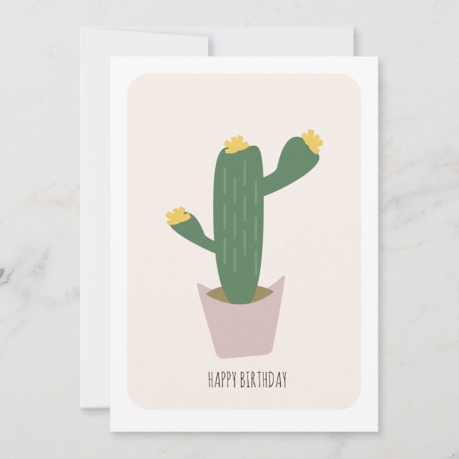 Tall Green and Yellow Desert Cactus Birthday Card Kort (Framsida)