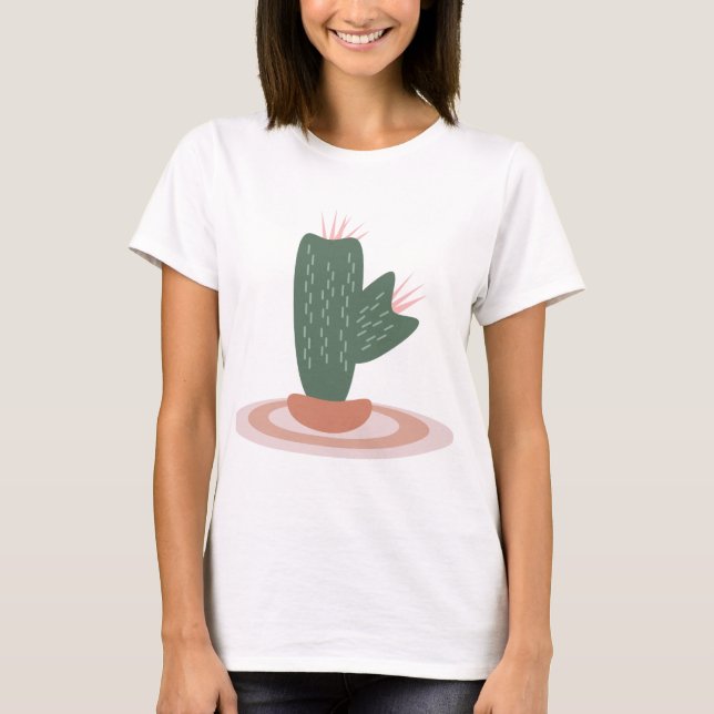 Tall Green Plant on Rug Desert Cactus  T Shirt (Framsida)