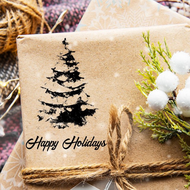 Tall med snö Skrift Glad högtid jul Stämpel (Skapare uppladdad)