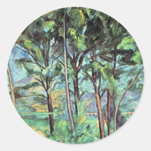 Tall med viadukt av Paul Cezanne, Vintage Art Runt Klistermärke