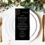 Tall-meny för Guld-linjerad Blommigt - svart Meny<br><div class="desc">Matcha dina inbjudningar eller tema från bröllop eller fester med din vackra Guld Lintade Blommigt på Black Tall Menus.</div>