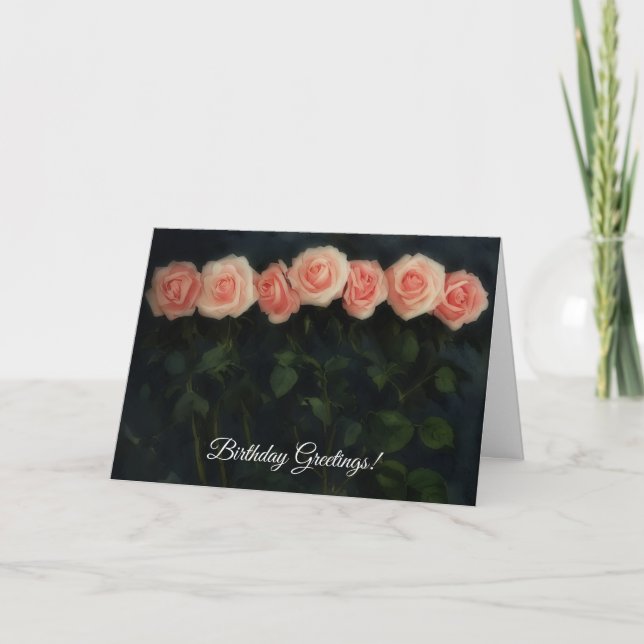 Tall Peachy Rosa ros Art Birthday Card Kort (Framsida)