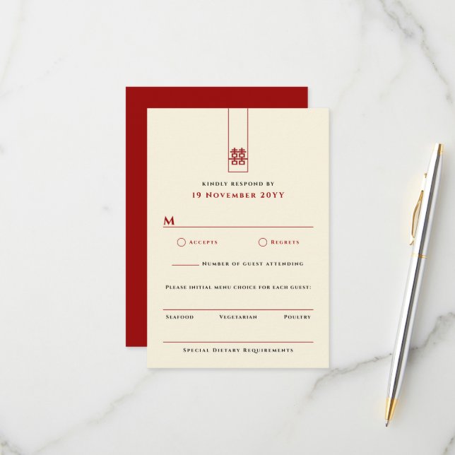 Tall Rectangle Dubbla Happity Chinese Bröllop OSA Kort (Fram/Back In Situ)