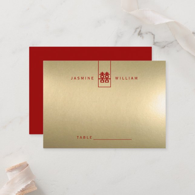 Tall Rectangle Dubbla Happity Chinese Bröllop Placeringskort (Fram/Back In Situ)