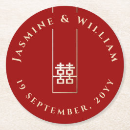 Tall Rectangle Dubbla Happity Chinese Bröllop Underlägg Papper Rund