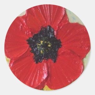 Tall Red Poppy II Round Sticker Runt Klistermärke