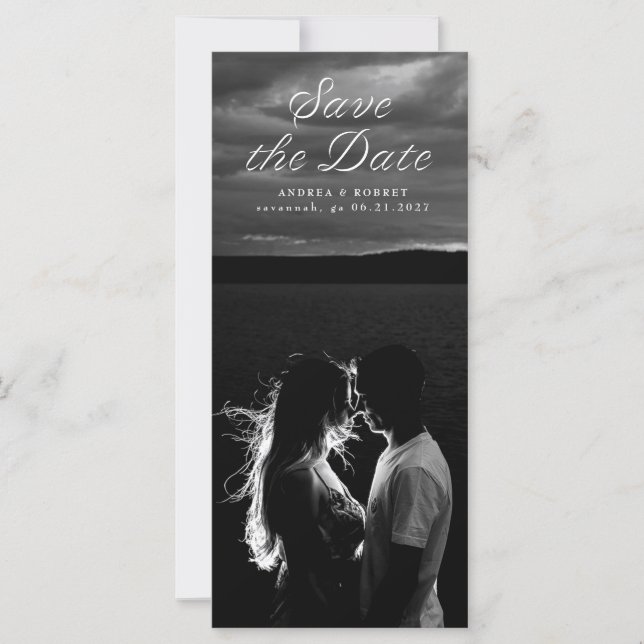 Tall Ribbon Script Save the Date Card (Framsida)