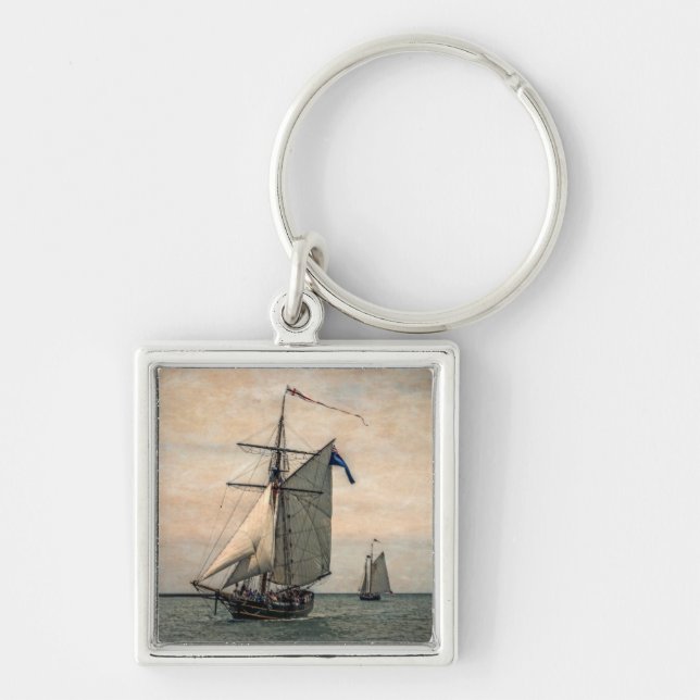 Tall Ships Festival, digitalt ändrad Fyrkantig Silverfärgad Nyckelring (Framsidan)