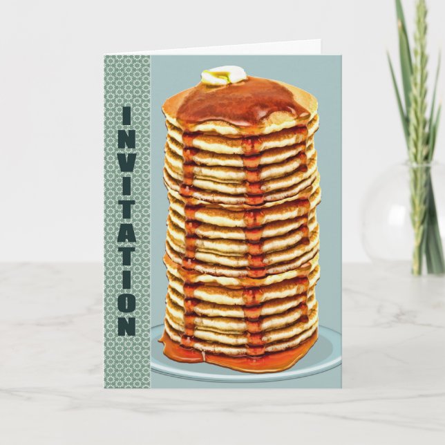 Tall Stack of Pancakes med Calico Trim-inbjudan Inbjudan (Framsida)