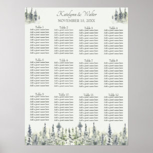 Tall Timber Watercolor Evergreen Träd Bröllop Poster