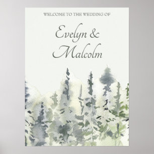 Tall Timber Watercolor Evergreen Träd Bröllop Poster