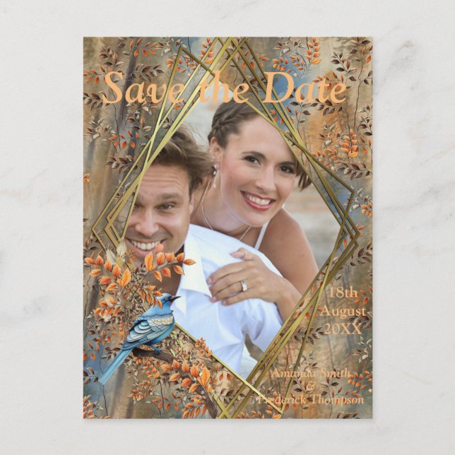 Tall träd, Höst löv och Bluebirds. Announcemen Meddelande Vykort (Framsida)