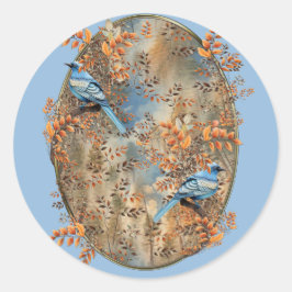 Tall träd, Löven av hösten och blåa fåglar Runt Klistermärke