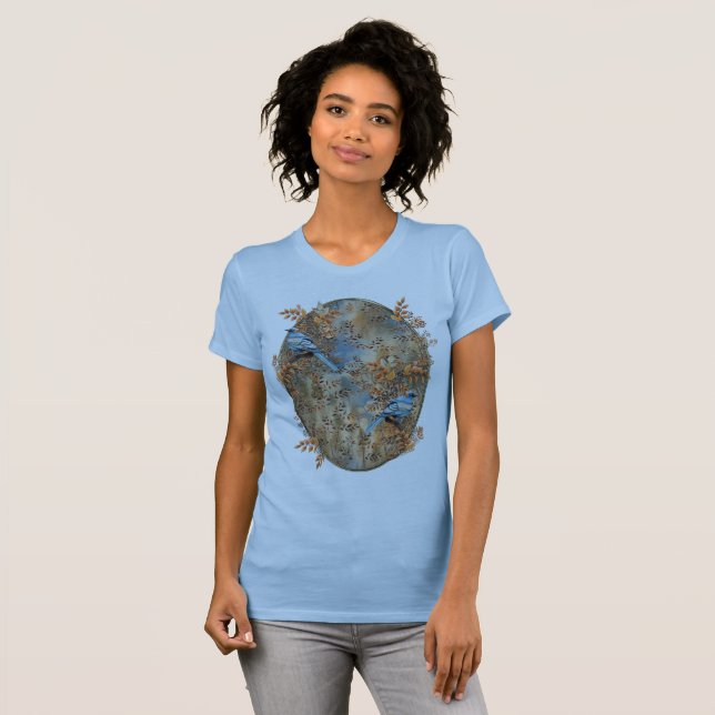 Tall träd, Löven av hösten och blåa fåglar T Shirt (Hel framsida)