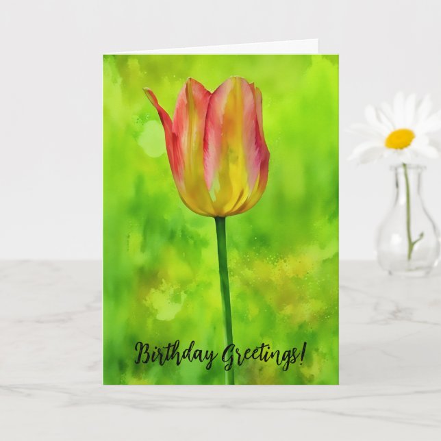Tall Tulip Flower Art Birthday Card Kort (Liten växt)