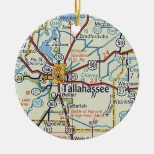 Tallahassee FL Vintage Karta Julgransprydnad Keramik