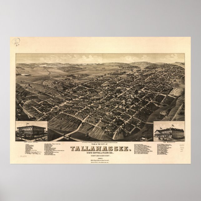 Tallahassee Florida 1885 Antique Panoramic Karta Poster (Framsidan)