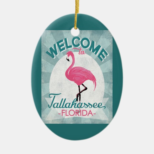 Tallahassee Florida Rosa Flamingo Retro Julgransprydnad Keramik (Framsidan)