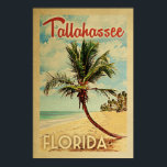 Tallahassee Handflatan Träd Vintage resor Poster<br><div class="desc">En unik efterbild av det moderna Tallahassee Florida-konstverket i vintage resor poster stil. Den har en böjd handflatan träd på sandstranden med hav under ett blått grumligt himlar.</div>