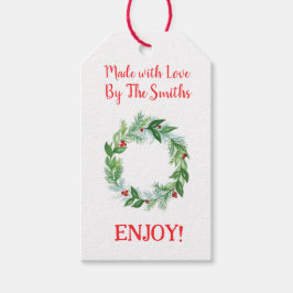 Tallar Berry Watercolo Julkrans TILLVERKAD MED KÄR Presentetikett