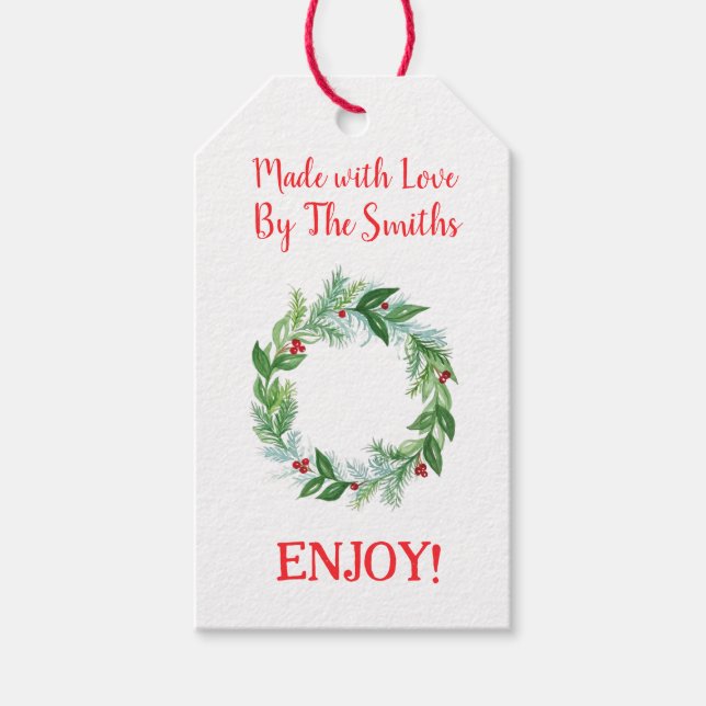 Tallar Berry Watercolo Julkrans TILLVERKAD MED KÄR Presentetikett (Framsidan)