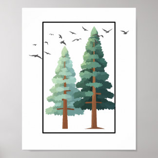 Tallar i tallskog minimalistisk naturillustration poster