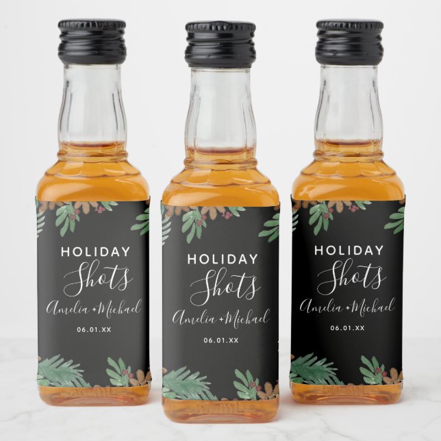 Tallar Kottar Akvarell Grönska Jul Spritflaskor Etikett (Flaskor)