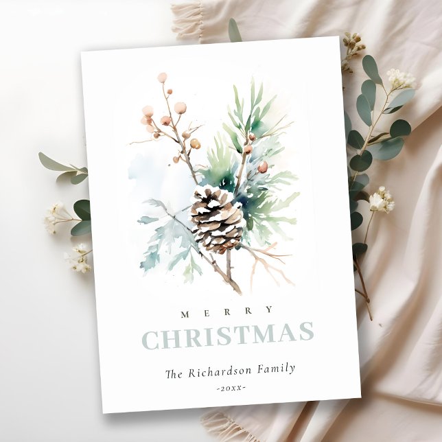 Tallar Kottar Akvarell Vinter Bär Jul Julkort (Skapare uppladdad)