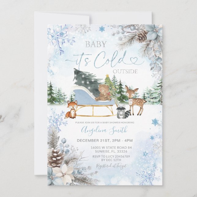 Tallar kottar Blå Snöflinga Lastbil Baby Shower Inbjudningar (Framsida)