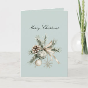 Tallar Kottar Gröna Ornament Snöflingor Jul Kort