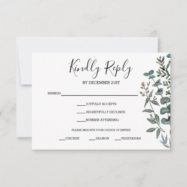 Tallar och Eucalyptus RSVP Svarskort OSA Kort (Framsida)