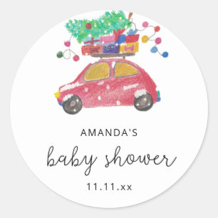 Tallar på röd bil Baby shower Runt Klistermärke