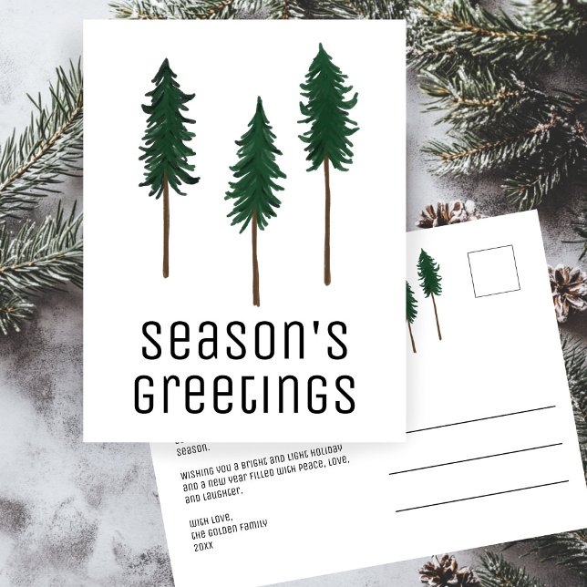 Tallar Skog Minimalistisk Enkel ANPASSAD Högtid Vykort (Pine Trees Forest Minimalist Simple CUSTOM Holiday Postcard
)