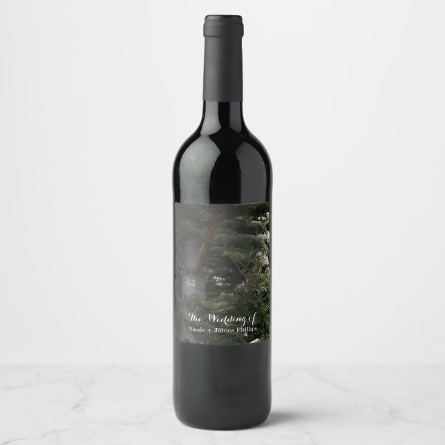 Tallar Tallig Skog Bröllop Vin Etiketter (Framsida)