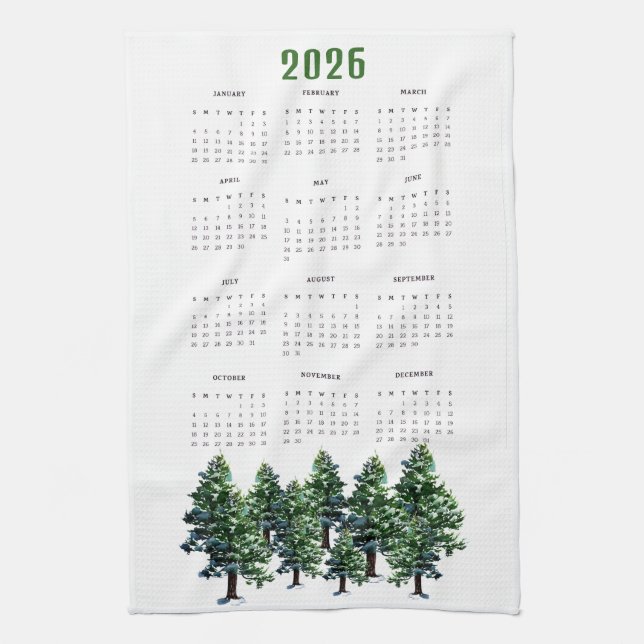 Tallar vattenfärgskalender 2026 kökshandduk (Vertikal)