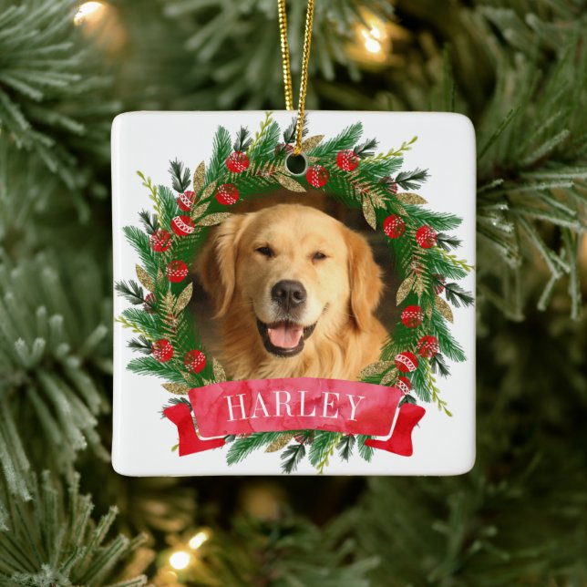 Tallarbetad hundfoto julgransprydnad keramik (Träd)