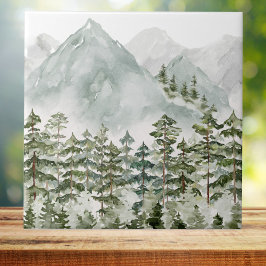 Tallarskog och berg Vattenfärg Kakelplatta