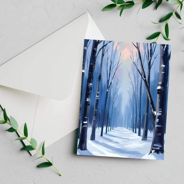 Tallarskog vinter skogslandskap akvarell målar kor (Skapare uppladdad)