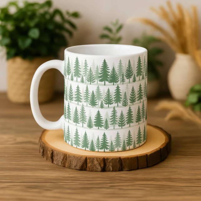 Tallbarrsvattenfärgskopp Skogsgrönska Botanisk Kaffemugg (Skapare uppladdad)
