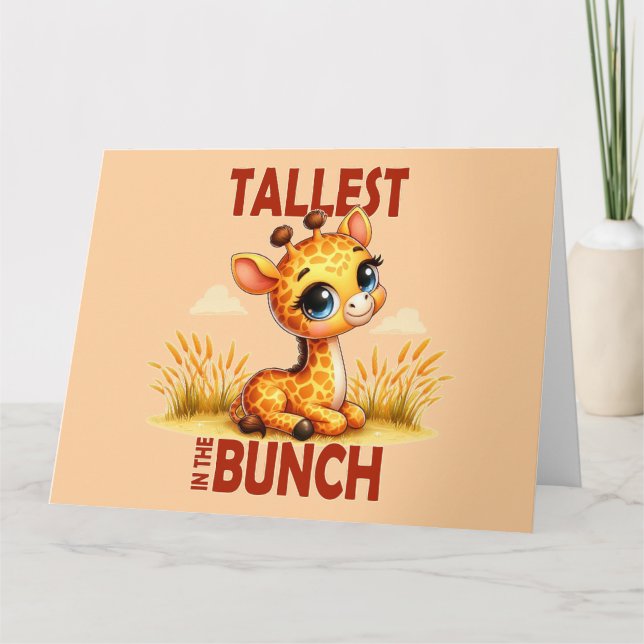 Tallest i Bunch pun Cute Baby Giraffe tecknad Tack Kort (Framsida)