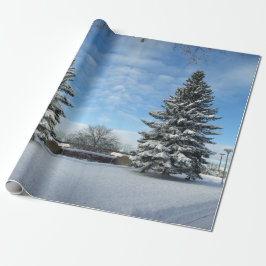 Tallgran i snö inslagspapper presentpapper