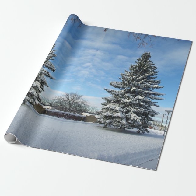 Tallgran i snö inslagspapper presentpapper (Utrullad)