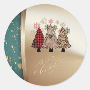 Tallgran,Snöflingor,Guld God Jul Runt Klistermärke