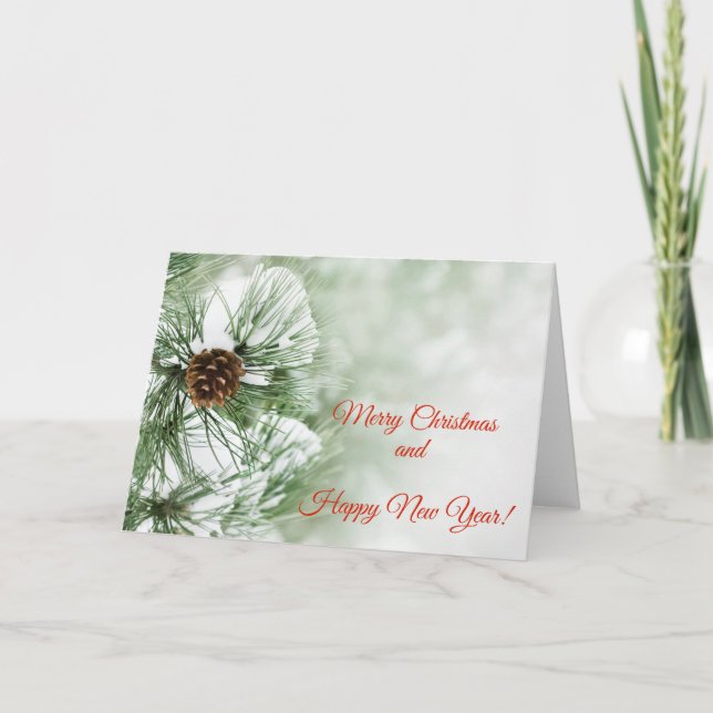 Tallgran täckt med snö helgkort (Framsida)