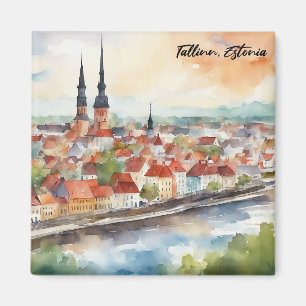 Tallinn Estland Akvarell Målning Stadsvy Magnet